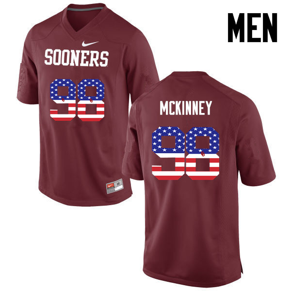 Oklahoma Sooners #98 Zacchaeus McKinney College Football USA Flag Fashion Jerseys-Crimson